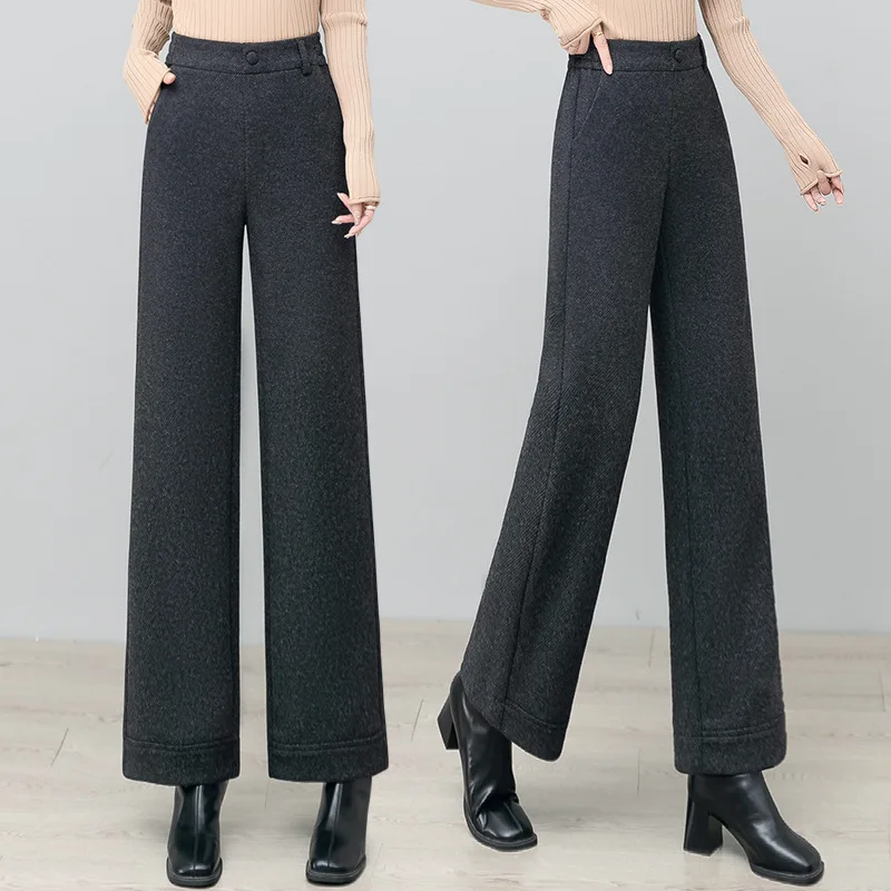 Petite Narrow Woolen Wide-Leg Pants for Women, New Thickened High-Waisted Gray Nine-Point Straight-Leg Pants for Spring, Autumn,
Petite Narrow Woolen Wide-Leg Pants for Women, New Thickened High-Waisted Gray Nine-Point Straight-Leg Pants for Spring, Autumn,