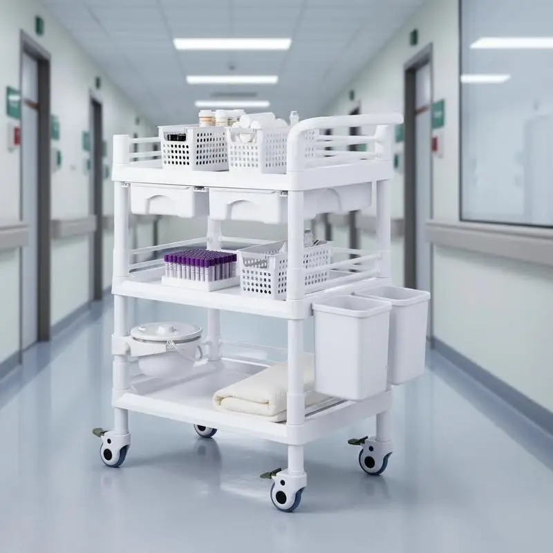 3-Shelf Medical Trolley 21"x15"x37" For Laboratory Clinic Hospital, Silent Swivel Casters Thickened PP Material 3 Waste Basins Mobile Storage Solution White
3-Shelf Medical Trolley 21"x15"x37" For Laboratory Clinic Hospital, Silent Swivel Casters Thickened PP Material 3 Waste Basins Mobile Storage Solution White