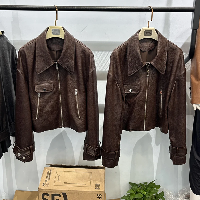 Women Spring Genuine Blister Sheepskin Leather Jacket Loose Real Leather Jacket
Women Spring Genuine Blister Sheepskin Leather Jacket Loose Real Leather Jacket