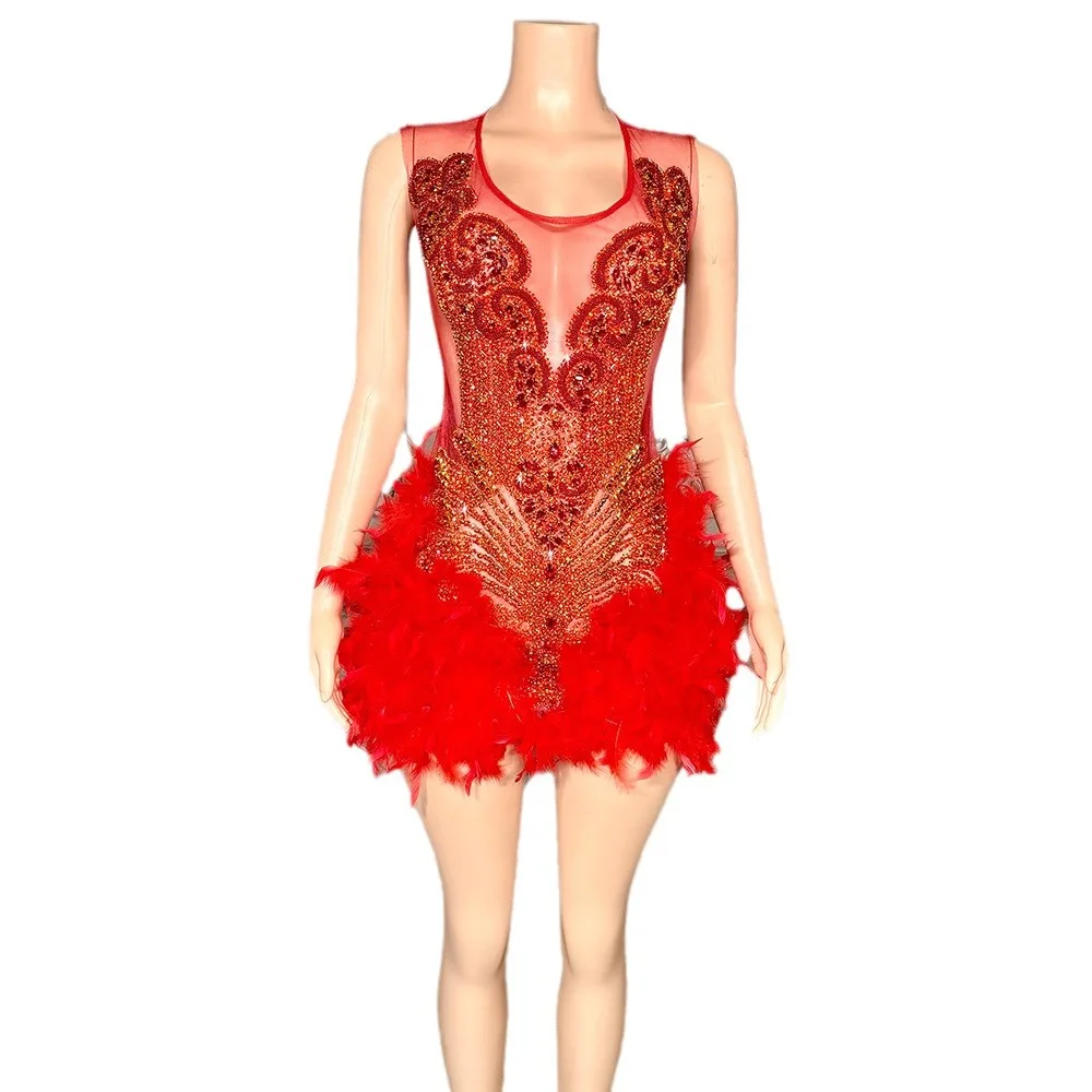 Diamond Sequins Mesh Feather Birthday Party Evening Stage Performance Dress Party High-End Performance Body Transparente Flecos
Diamond Sequins Mesh Feather Birthday Party Evening Stage Performance Dress Party High-End Performance Body Transparente Flecos