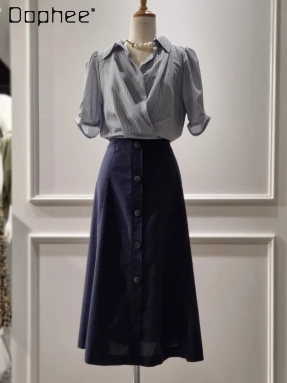 Fashion Fake Two-Piece Shirt Dress for Women 2025 Summer New Commuter Style Elegant High-Waisted Slimming Striped A-line Dresses
Fashion Fake Two-Piece Shirt Dress for Women 2025 Summer New Commuter Style Elegant High-Waisted Slimming Striped A-line Dresses