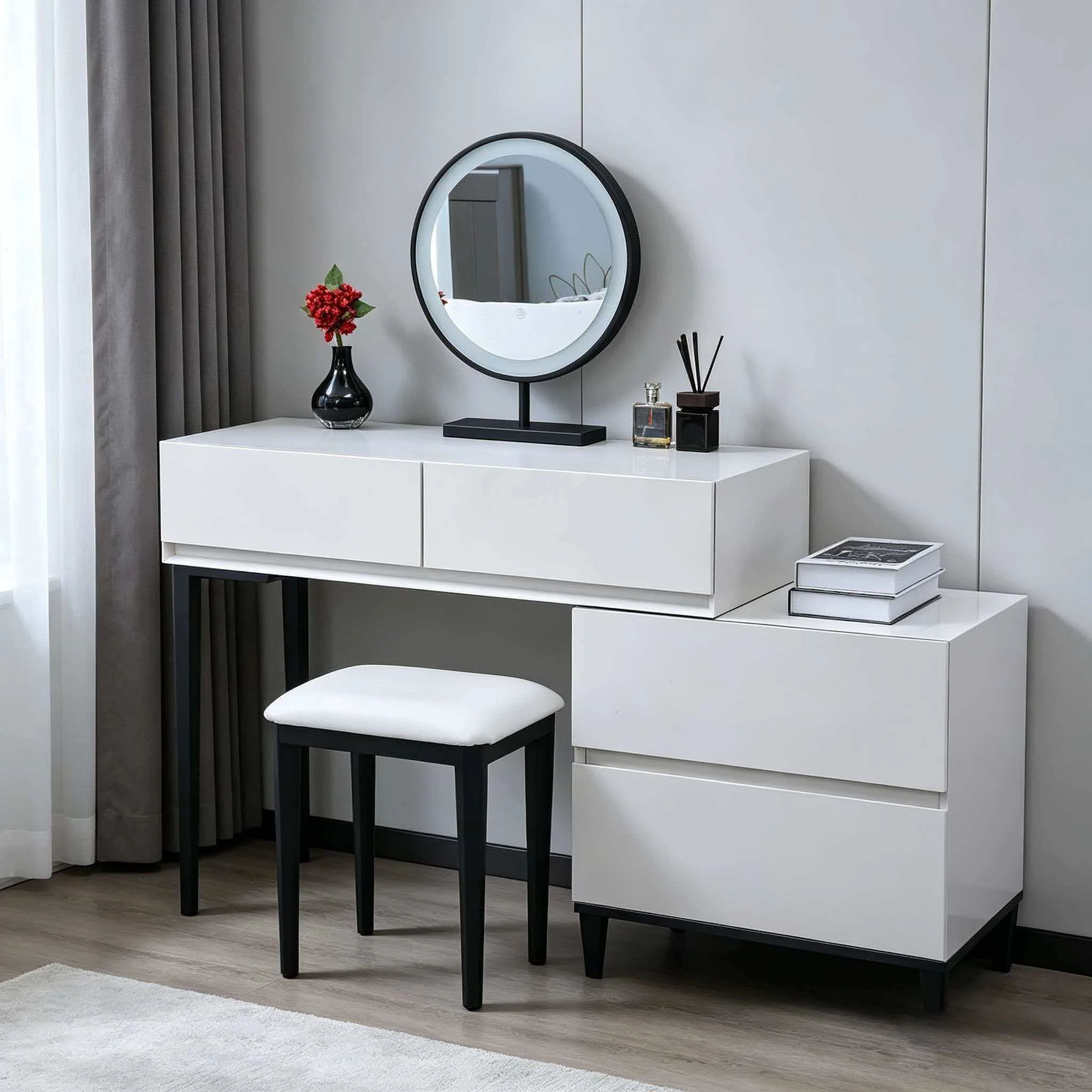 Modern Lighted Adjustable Extendable Panel Bedroom Vanity Makeup Dresser with Mirror Dressing Table MDF Glass Top
Modern Lighted Adjustable Extendable Panel Bedroom Vanity Makeup Dresser with Mirror Dressing Table MDF Glass Top