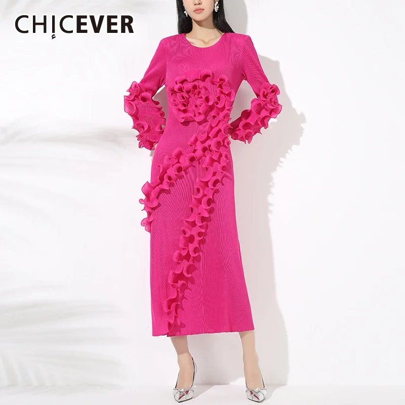 CHICEVER Solid Loose Spliced Ruffles Fold Temperament Dresses for Wome Round Neck Long Sleeves Dresses Female Clothing Style
CHICEVER Solid Loose Spliced Ruffles Fold Temperament Dresses for Wome Round Neck Long Sleeves Dresses Female Clothing Style