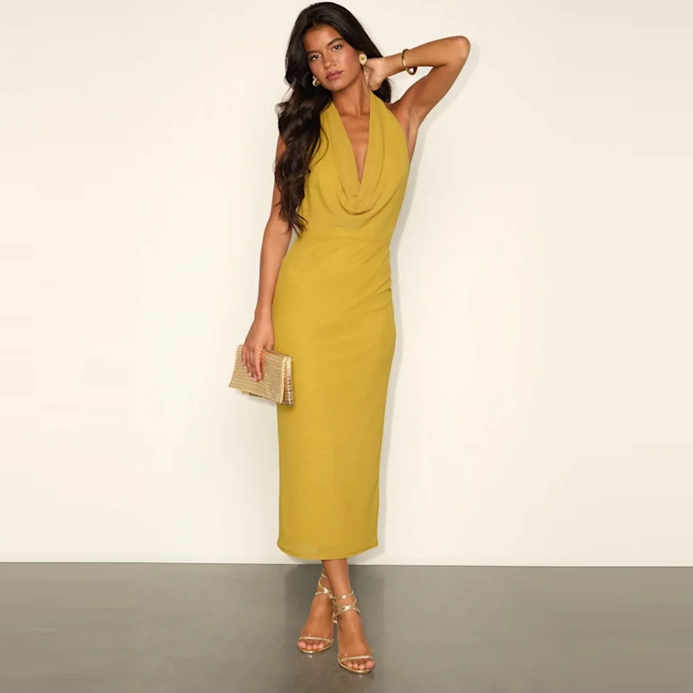 Custom Made Mustard Yellow Halter Neck Cowl Front Midi Dress Elegant Formal Wedding Guest Evening Party Gown
Custom Made Mustard Yellow Halter Neck Cowl Front Midi Dress Elegant Formal Wedding Guest Evening Party Gown
