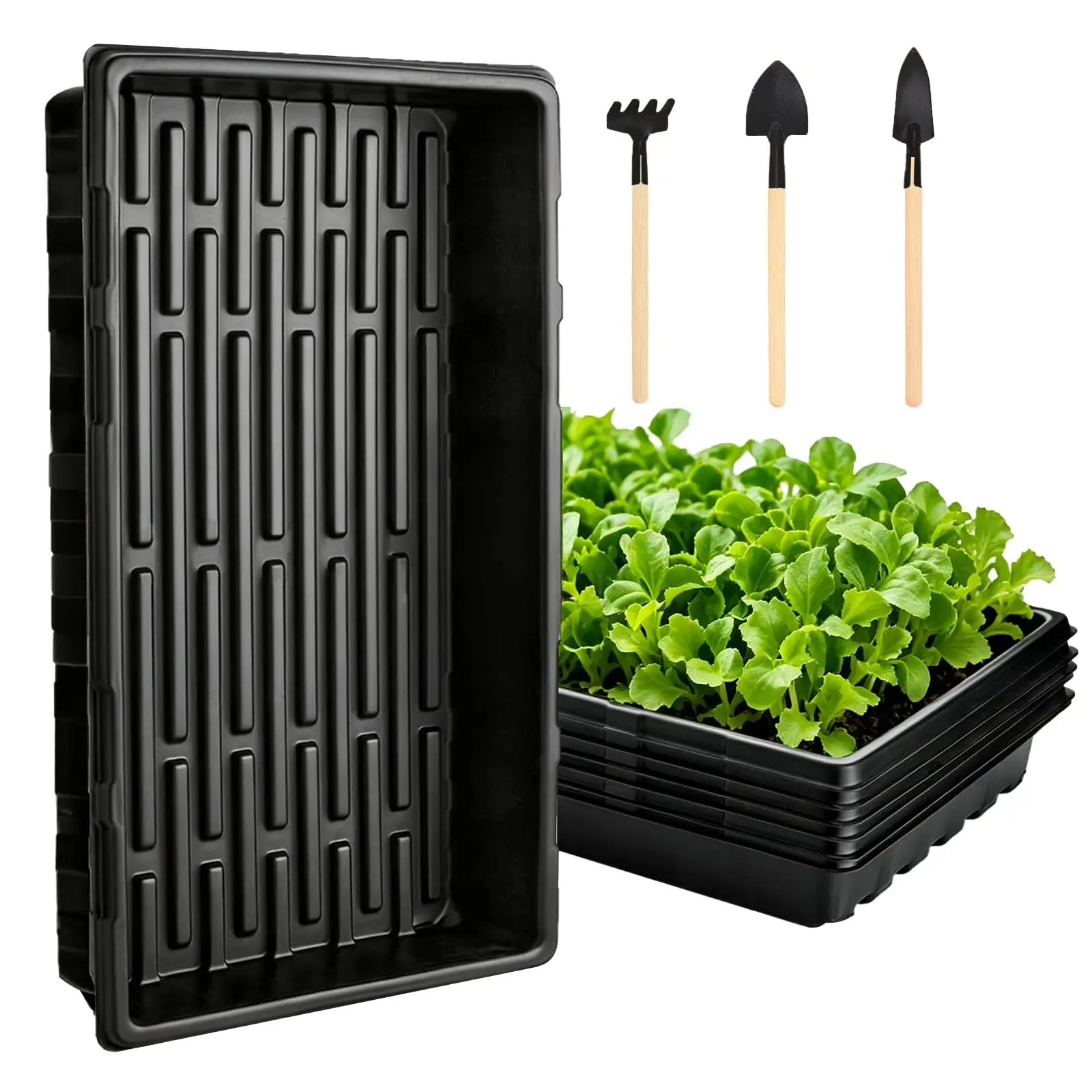 10pcs Stackable No-Drain Seedling Trays With 3 Mini Garden Tools For Microgreens And Indoor Planting
10pcs Stackable No-Drain Seedling Trays With 3 Mini Garden Tools For Microgreens And Indoor Planting