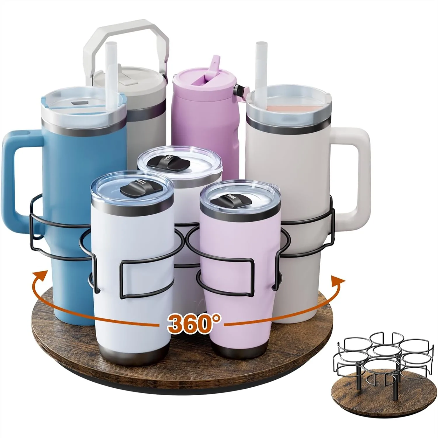 Rotating Cup Holder for Water Bottles, 7-Bottle Tumbler Organizer with Swivel Base, Vintage Brown
Rotating Cup Holder for Water Bottles, 7-Bottle Tumbler Organizer with Swivel Base, Vintage Brown