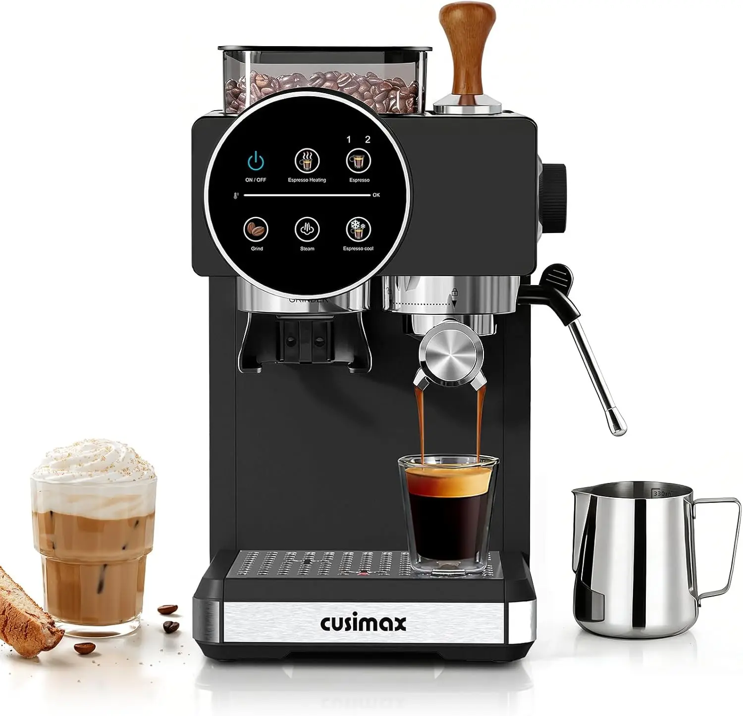 20 Bar Espresso Machine with Grinder, 60oz Water Tank, Milk Frother for Latte & Cappuccino
20 Bar Espresso Machine with Grinder, 60oz Water Tank, Milk Frother for Latte & Cappuccino