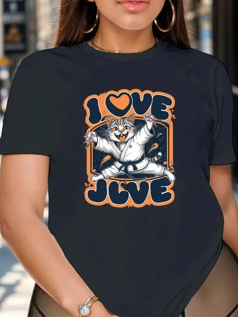 Women's New Comfortable and Minimalist Street Style Fashionable Daily Wear Kung Fu Cat Printed Round Neck Short Sleeved T-shirt
Women's New Comfortable and Minimalist Street Style Fashionable Daily Wear Kung Fu Cat Printed Round Neck Short Sleeved T-shirt