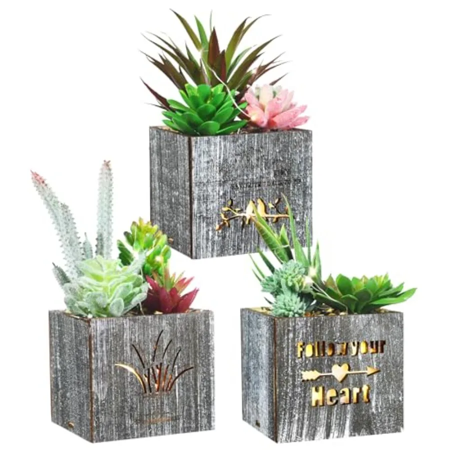 Artificial Succulent Plants in Wooden Box with LED Lights Set of 3 Mini Faux Potted Plants for Home Office Decoration Indoor Li
Artificial Succulent Plants in Wooden Box with LED Lights Set of 3 Mini Faux Potted Plants for Home Office Decoration Indoor Li