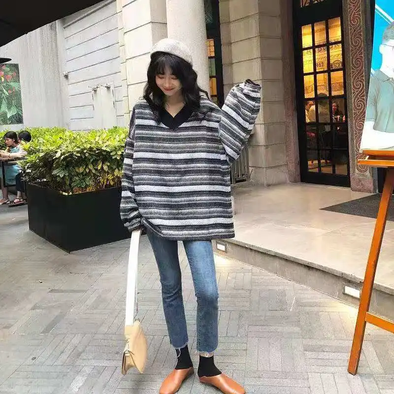 New Korean Edition Retro Striped Lantern Long sleeved Autumn Sweater for Women's Fashion Loose and Slimming Mid length Students
New Korean Edition Retro Striped Lantern Long sleeved Autumn Sweater for Women's Fashion Loose and Slimming Mid length Students
