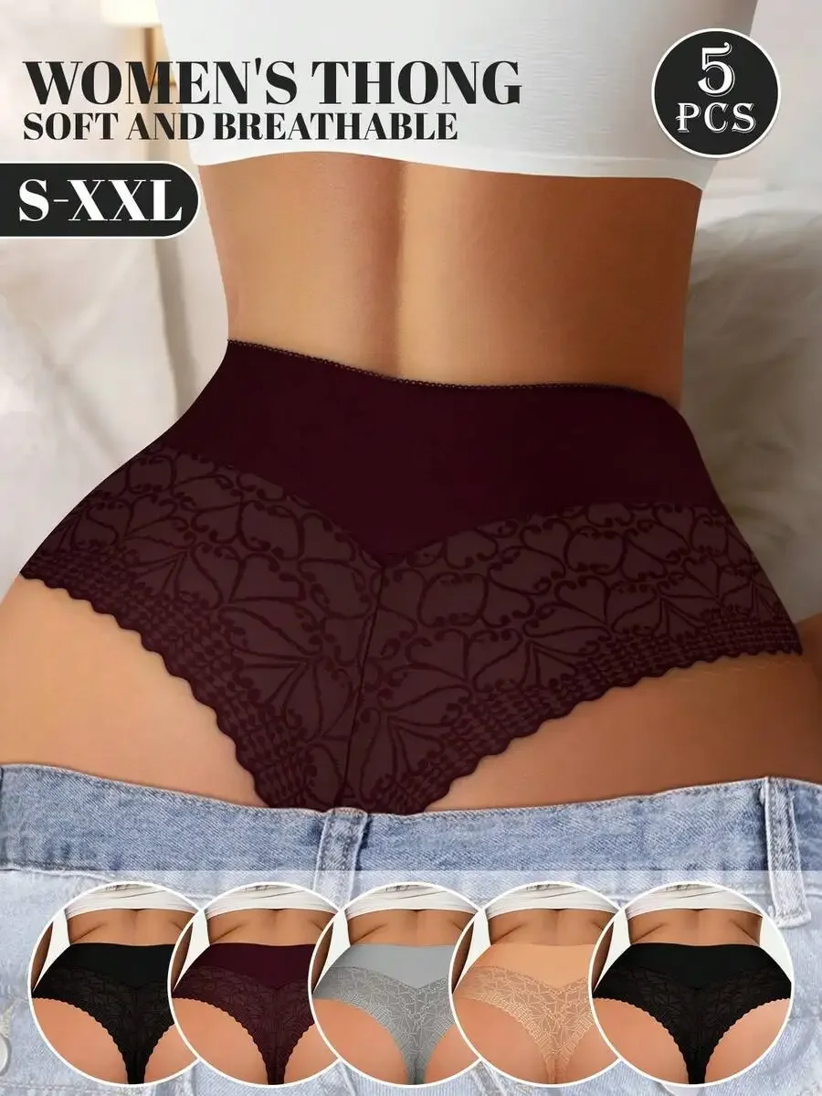 5 Pcs Womens Lace Thong Panties Soft Breathable Minimalist Underwear
5 Pcs Womens Lace Thong Panties Soft Breathable Minimalist Underwear