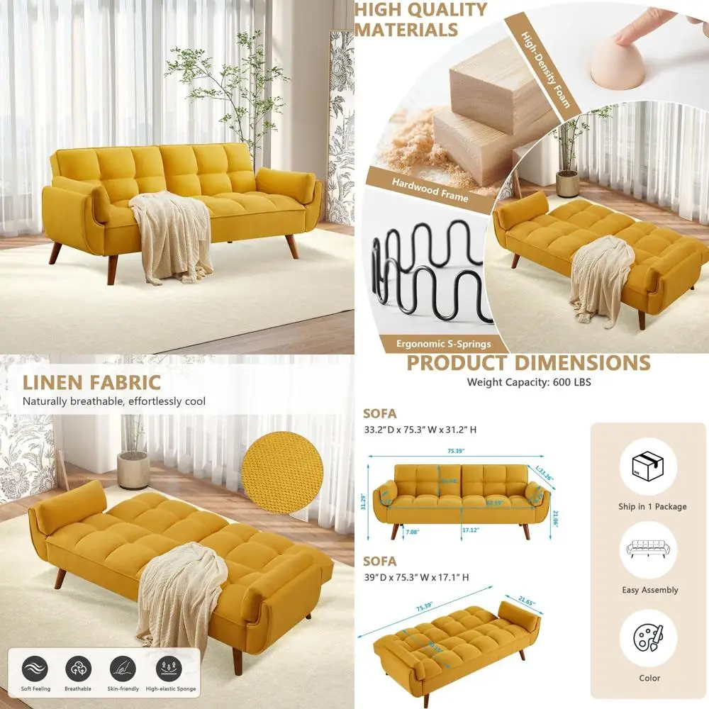 Convertible Sofa Bed with Adjustable Backrest, Ideal for Small Spaces, Living Room, Bedroom, and Office, Yellow
Convertible Sofa Bed with Adjustable Backrest, Ideal for Small Spaces, Living Room, Bedroom, and Office, Yellow
