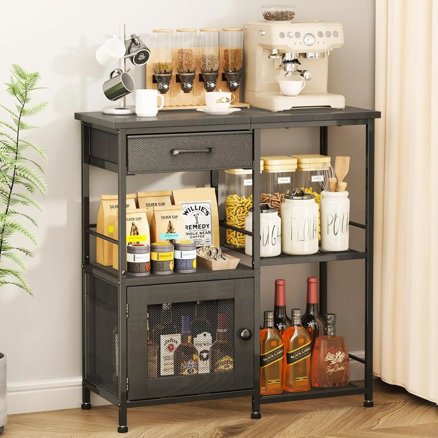 Farmhouse Coffee Bar Cabinet with Adjustable Feet, Drawers for Kitchen and Living Room Storage in Black
Farmhouse Coffee Bar Cabinet with Adjustable Feet, Drawers for Kitchen and Living Room Storage in Black