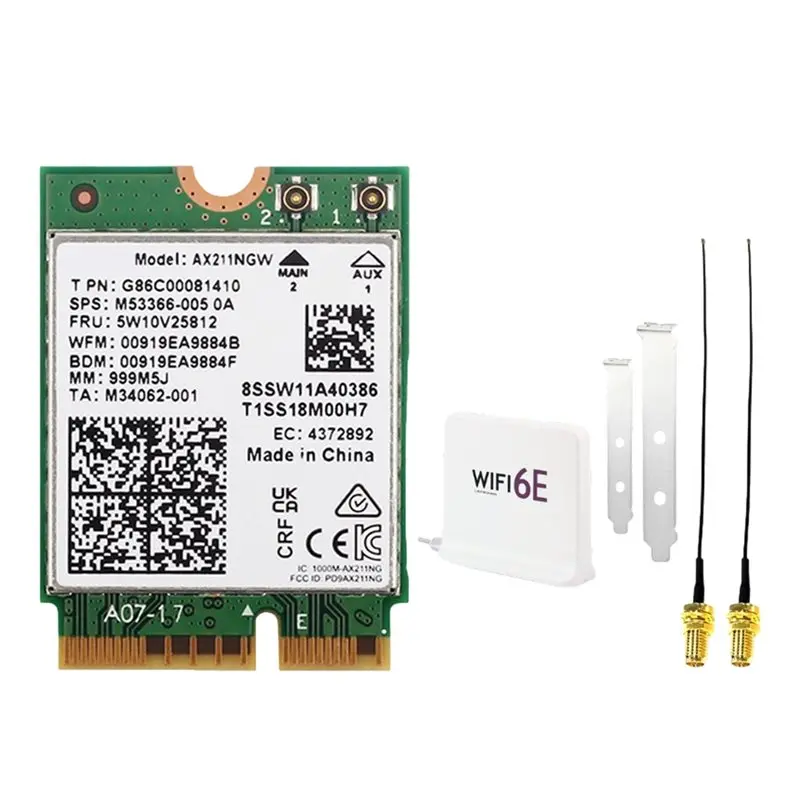 AX211NGW Wifi Card Wifi 6E Wifi 6E Antenna 5374Mbps Tri-Band 2.4Ghz/5Ghz/6Ghz BT5.3 Wireless Network Card Adapter
AX211NGW Wifi Card Wifi 6E Wifi 6E Antenna 5374Mbps Tri-Band 2.4Ghz/5Ghz/6Ghz BT5.3 Wireless Network Card Adapter
