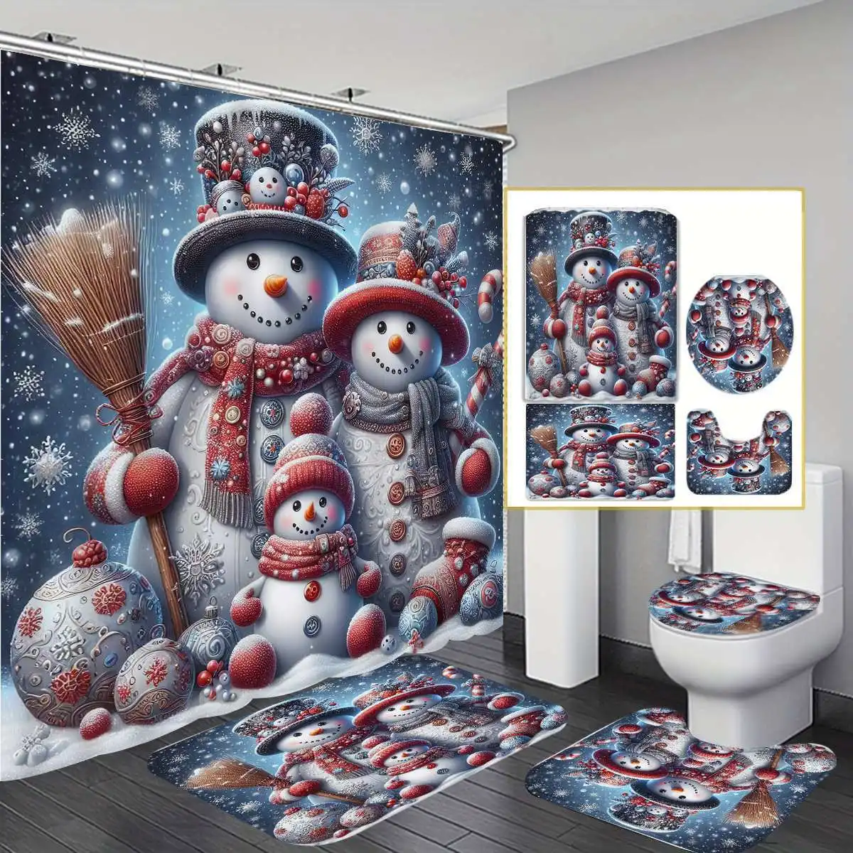 Christmas Pets 4pcs Christmas Decorations Shower Curtain Set, Waterproof Shower Curtain, Bathroom Carpet, Toilet U-Shaped Mat
Christmas Pets 4pcs Christmas Decorations Shower Curtain Set, Waterproof Shower Curtain, Bathroom Carpet, Toilet U-Shaped Mat