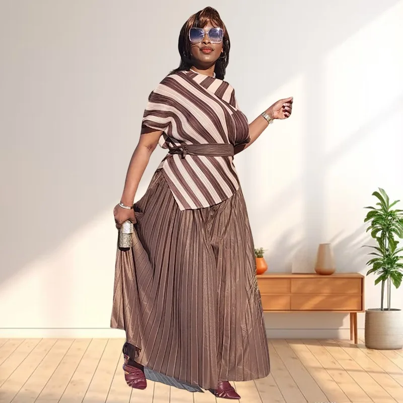 Miyake Plus Size Women's Striped Top Pleated Stretch Wide Leg Pants Women Casual 2 Piece Suitable for Office Commute Daily Wear
Miyake Plus Size Women's Striped Top Pleated Stretch Wide Leg Pants Women Casual 2 Piece Suitable for Office Commute Daily Wear