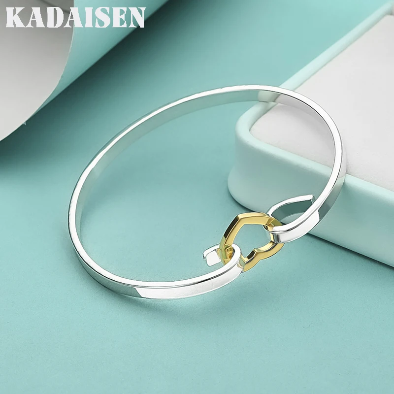 925 Sterling Silver Double Hook Heart Buckle Bangles For Women Wedding Party Fashion Charm Jewelry
925 Sterling Silver Double Hook Heart Buckle Bangles For Women Wedding Party Fashion Charm Jewelry