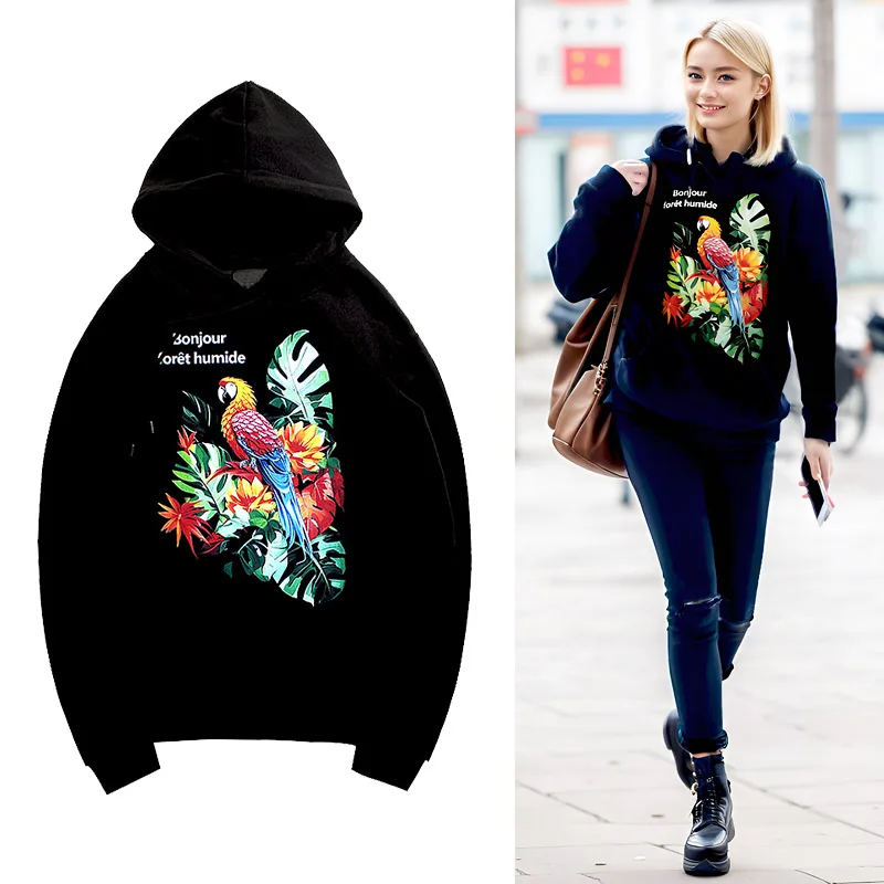 Chun yu yin jia Designer luxury brand Pattern parrot 3D Print eco icon hoody for Woman Black hoodies
Chun yu yin jia Designer luxury brand Pattern parrot 3D Print eco icon hoody for Woman Black hoodies