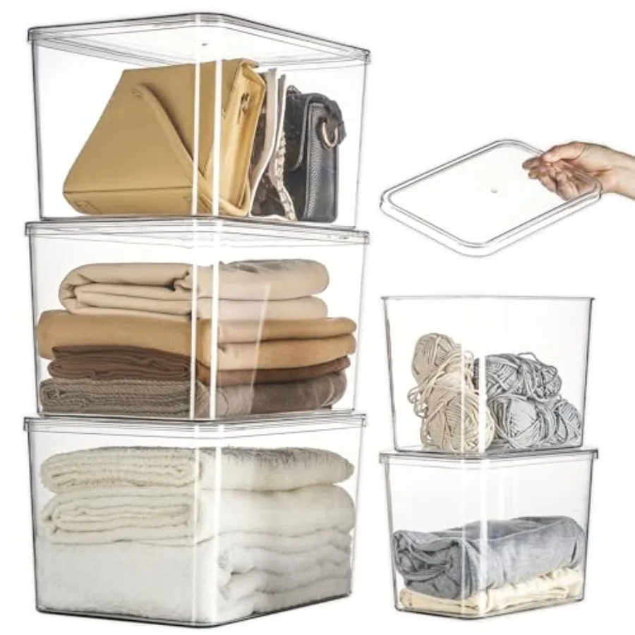 Clear 3XL+2M Lidded Plastic Storage Bins Set for Kitchen Office Bathroom Closet Shelf Organization and Storage Clear Desk Baske
Clear 3XL+2M Lidded Plastic Storage Bins Set for Kitchen Office Bathroom Closet Shelf Organization and Storage Clear Desk Baske