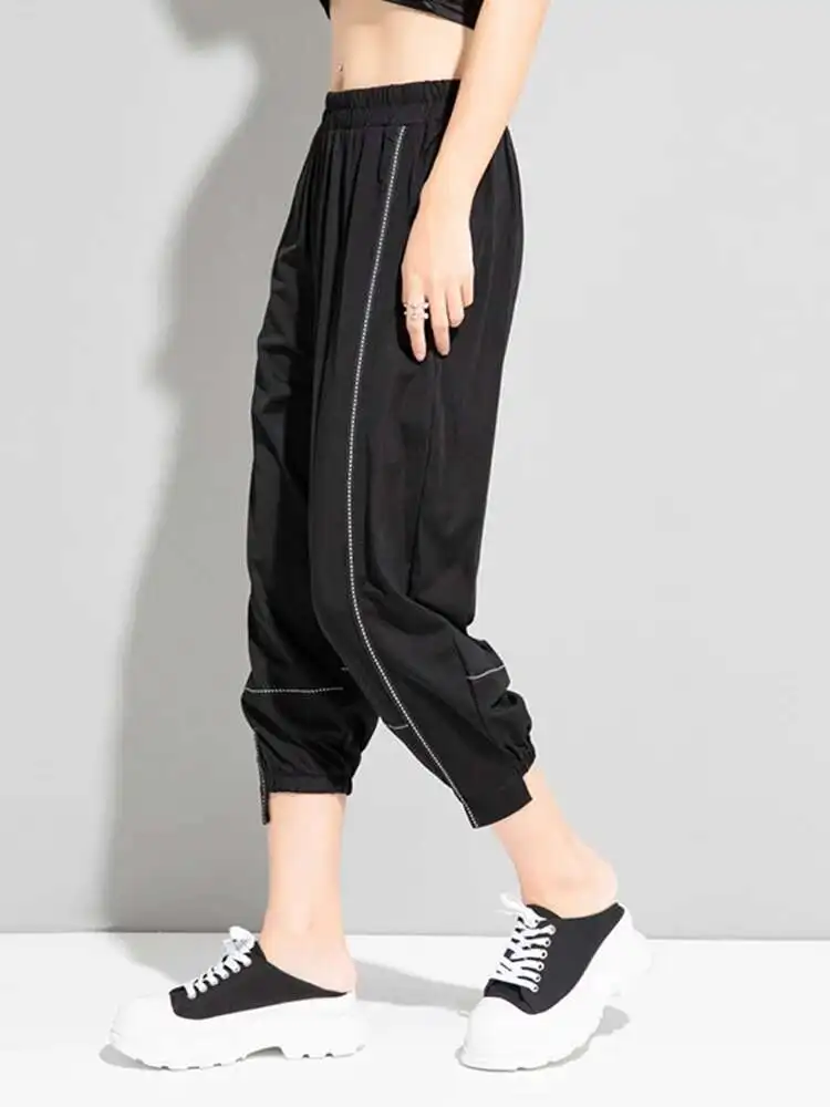 High Elastic Waist Black Topstitched Thin Calf-Length Harem Pants New Trousers Women Fashion Spring Autumn
High Elastic Waist Black Topstitched Thin Calf-Length Harem Pants New Trousers Women Fashion Spring Autumn