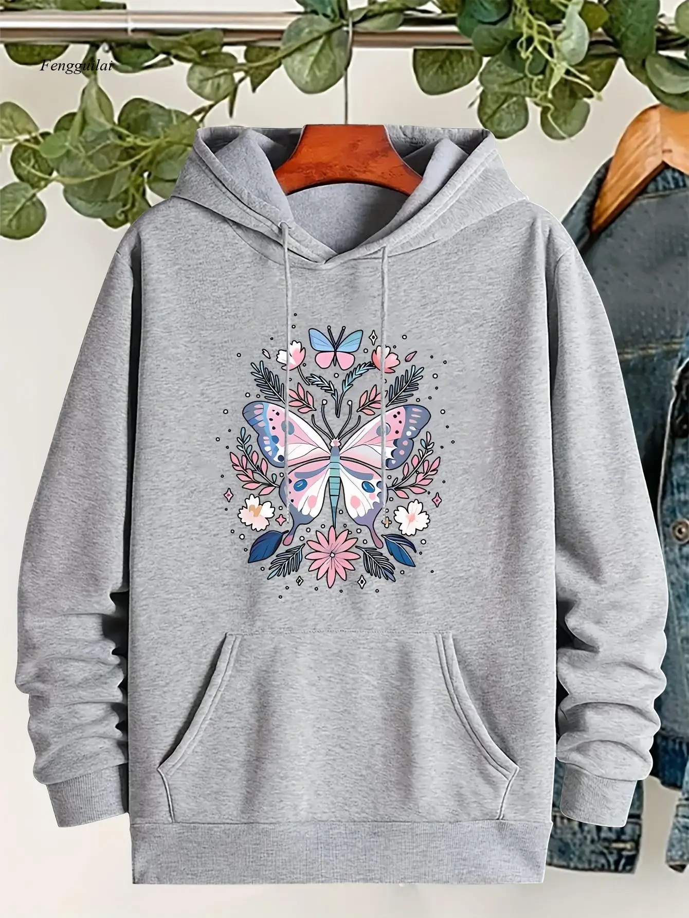 Толстовка с карманом-кенгуру и принтом бабочки, повседневная толстовка с длинными рукавами и завязками на весну и осень
Толстовка с карманом-кенгуру и принтом бабочки, повседневная толстовка с длинными рукавами и завязками на весну и осень