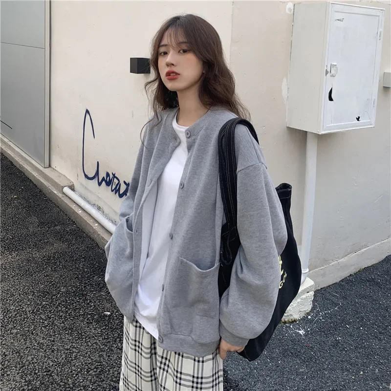 Women Simple Casual Loose Cardigans O-Neck Single Breasted Sweatshirts Big Pocket New All-Match Spring Autumn Jacket Outwears
Women Simple Casual Loose Cardigans O-Neck Single Breasted Sweatshirts Big Pocket New All-Match Spring Autumn Jacket Outwears
