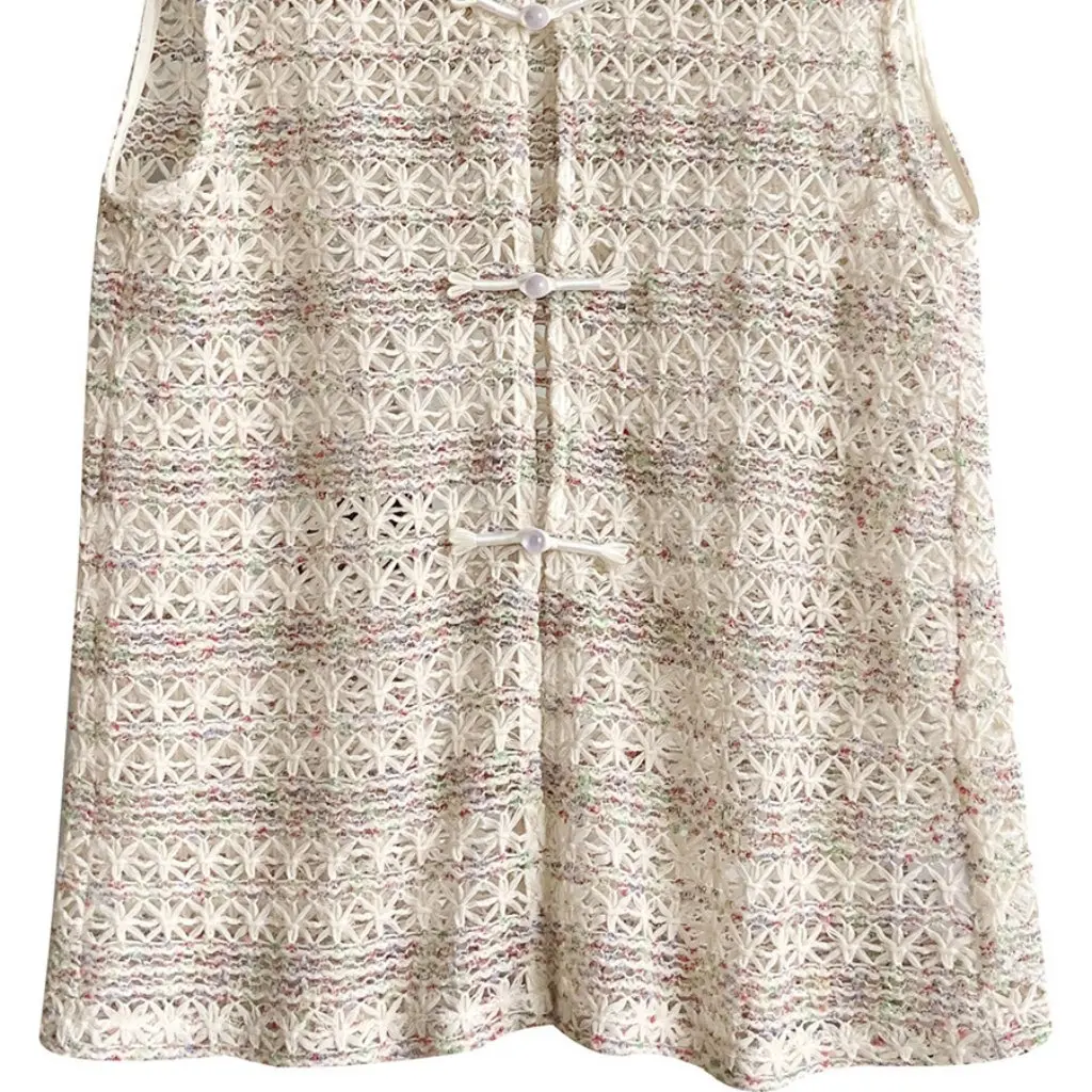 Цветной тканый жилет ручной работы с крючками для цветочной комнаты, сложенный ажурный дизайн, новая летняя мода F042122 
Цветной тканый жилет ручной работы с крючками для цветочной комнаты, сложенный ажурный дизайн, новая летняя мода F042122