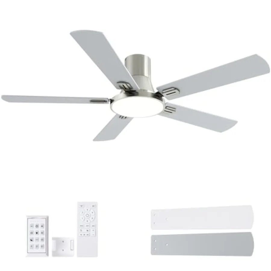 52 Inch Brushed Nickel Ceiling Fan with Light and Remote, Flush Mount Low Profile 5-Blade DC Motor for Living Room, Bedroom, Pa
52 Inch Brushed Nickel Ceiling Fan with Light and Remote, Flush Mount Low Profile 5-Blade DC Motor for Living Room, Bedroom, Pa