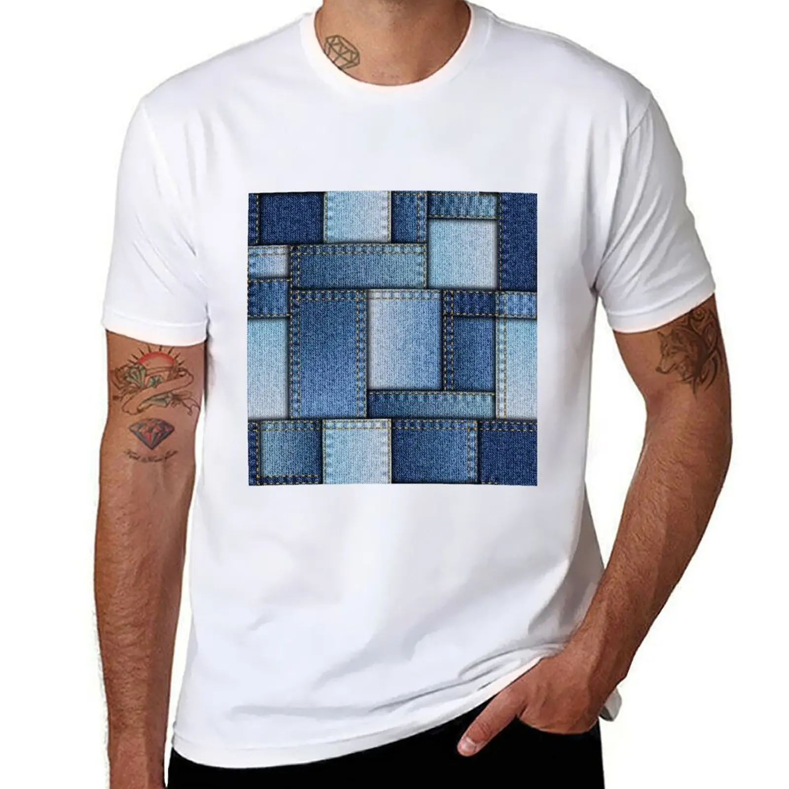 Denim patchwork T-Shirt t shirt man cotton man t shirts for men T-Shirt
Denim patchwork T-Shirt t shirt man cotton man t shirts for men T-Shirt
