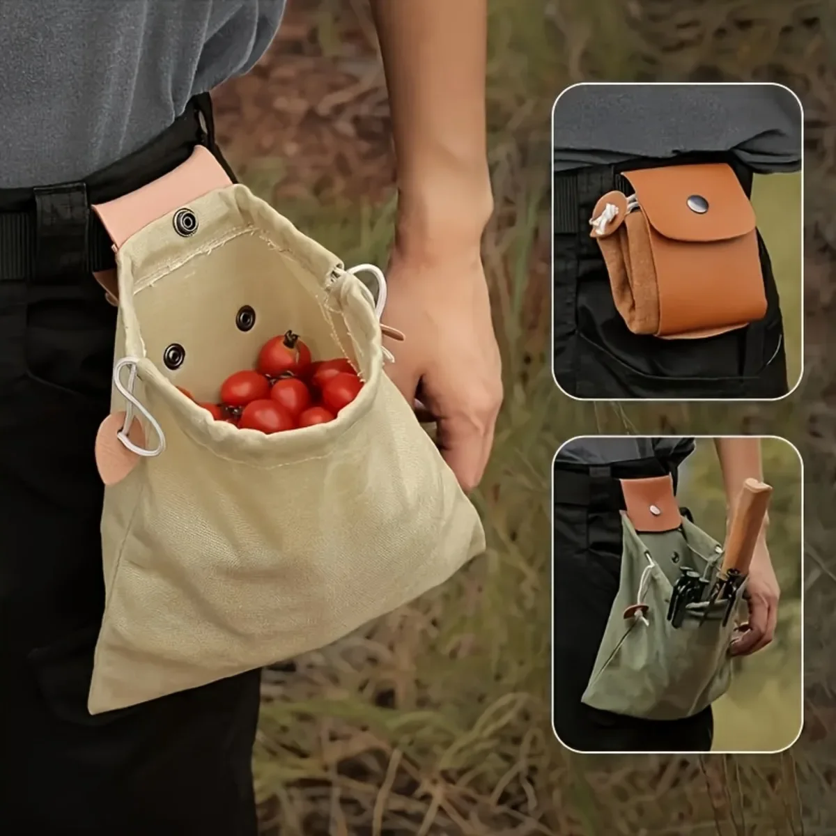 1 foldable collection bag—perfect for picking fruits and berries while hiking or camping—with a convenient waist strap design
1 foldable collection bag—perfect for picking fruits and berries while hiking or camping—with a convenient waist strap design