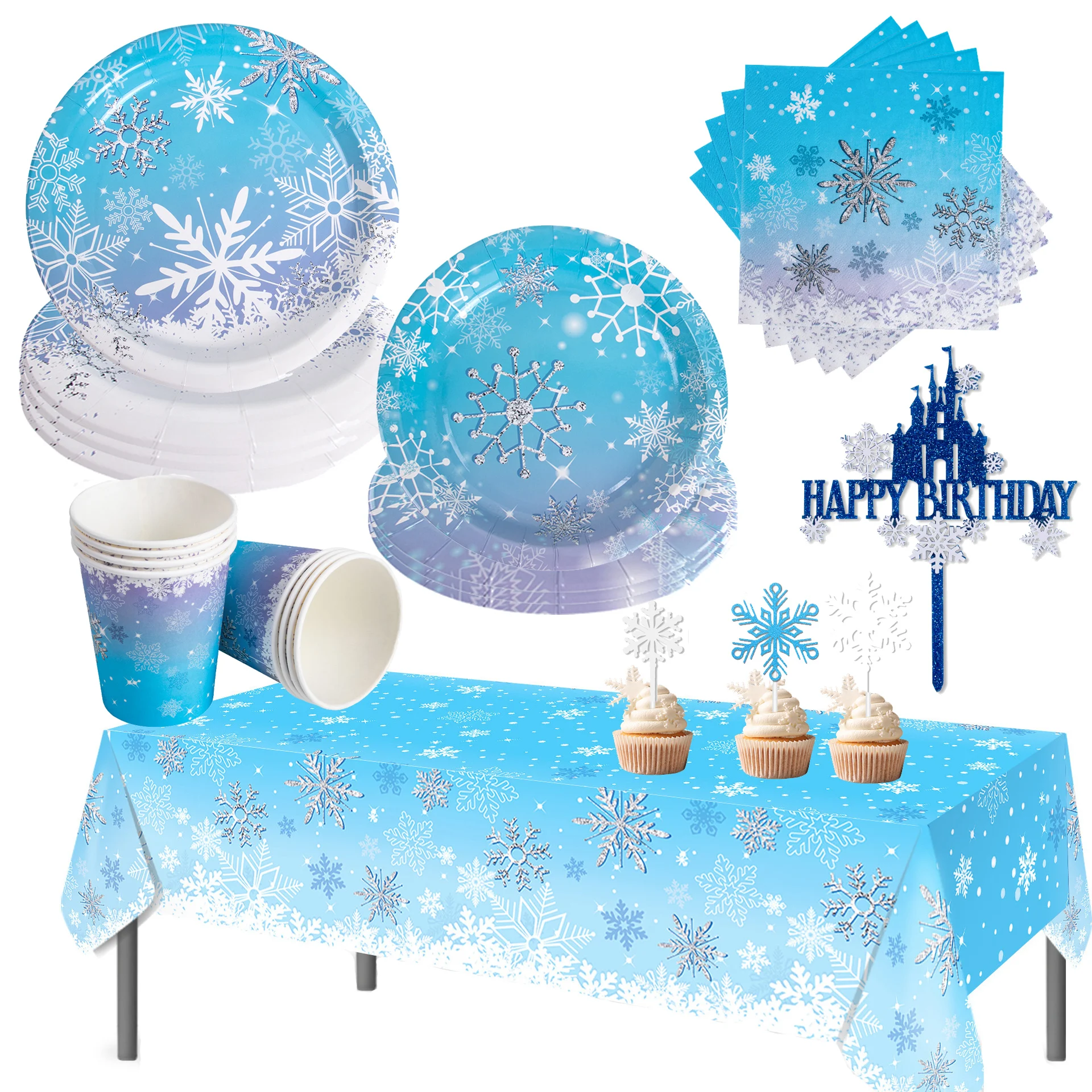 Frozen Snowflake Tableware Plate Cup Napkin Snow Castle Birthday Cake Topper for Winter Wonderland Christmas Snow Themed decor
Frozen Snowflake Tableware Plate Cup Napkin Snow Castle Birthday Cake Topper for Winter Wonderland Christmas Snow Themed decor