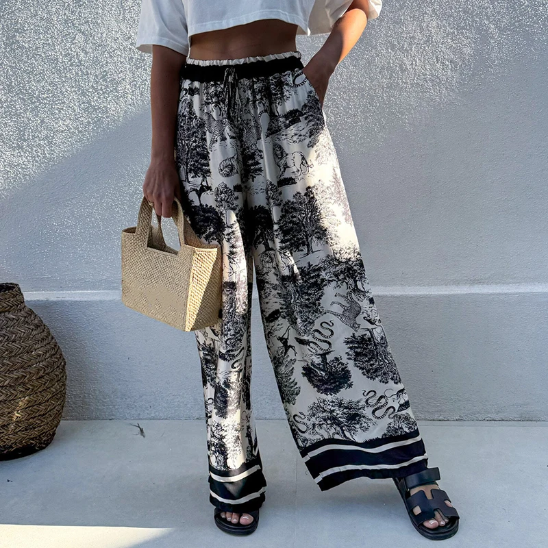 Vintage Pattern Printed Wide Leg Pants Summer Casual Loose Bohemian Straight Pants Women Beach Vacation High Waist Elastic Pants
Vintage Pattern Printed Wide Leg Pants Summer Casual Loose Bohemian Straight Pants Women Beach Vacation High Waist Elastic Pants