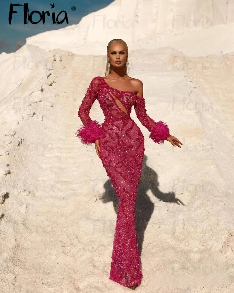 Elegant Full Beaded Feather Party Dress Fuchsia One Shoulder Mermaid Evening Dress Custom Made Women Wedding Party Gowns 2023
Elegant Full Beaded Feather Party Dress Fuchsia One Shoulder Mermaid Evening Dress Custom Made Women Wedding Party Gowns 2023