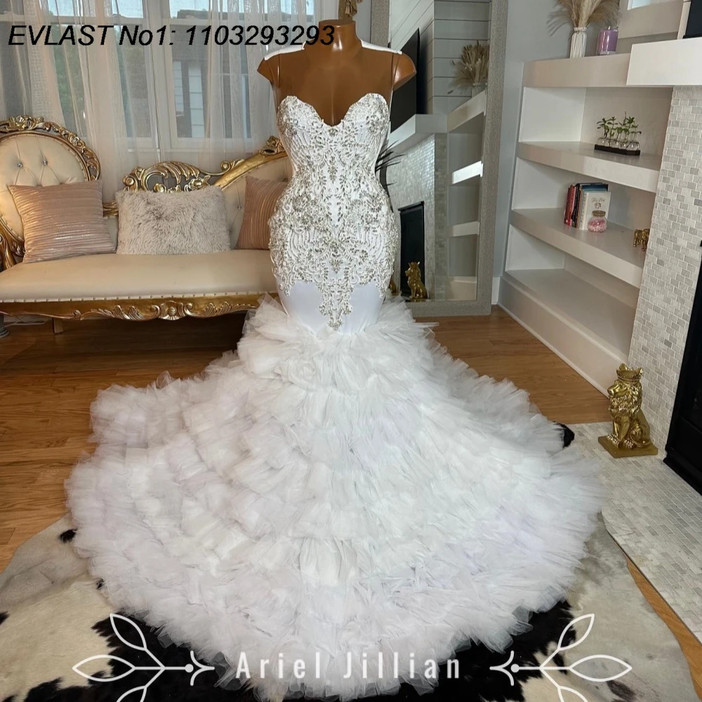 EVLAST Customized White Silver Stones Prom Dress With Head Cover Beaded Rhinestones Mermaid African Party Gown Black Girl FP211
EVLAST Customized White Silver Stones Prom Dress With Head Cover Beaded Rhinestones Mermaid African Party Gown Black Girl FP211