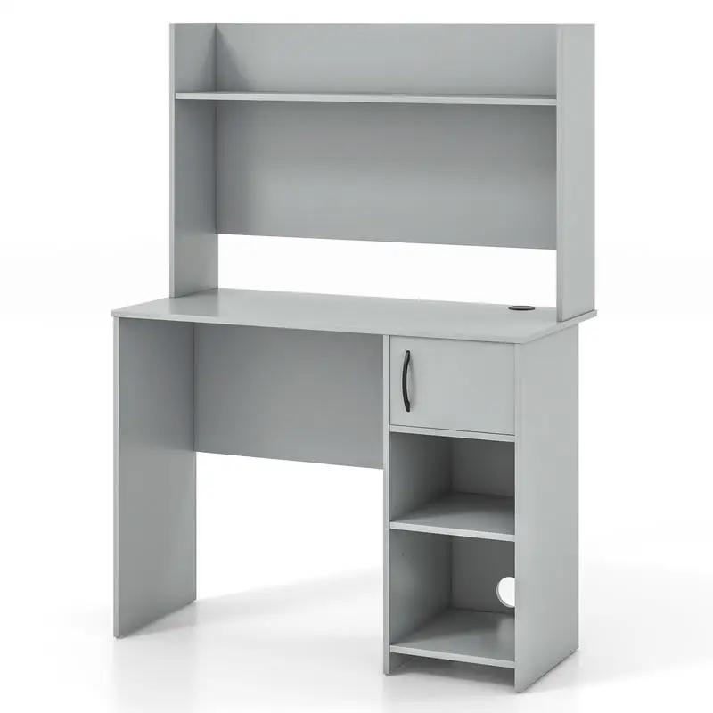 Home Office Desk with Raised Display Shelf and 2 Open Shelves-Gray
Home Office Desk with Raised Display Shelf and 2 Open Shelves-Gray
