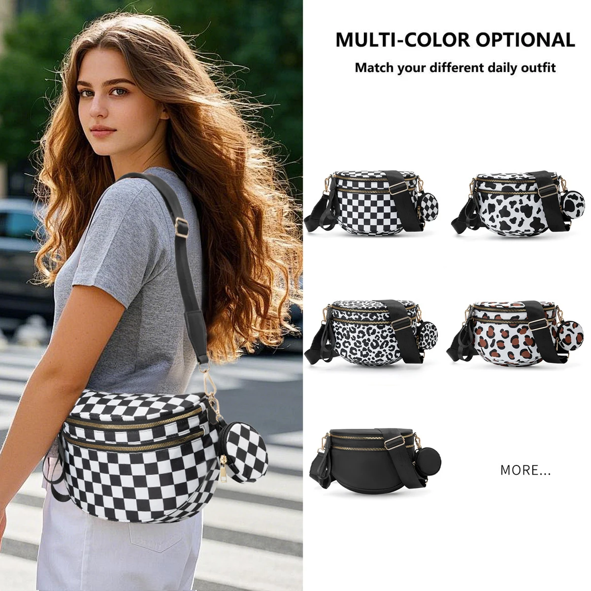Black and white lattice mother shell bag, large capacity shoulder messenger bag, outdoor light sports bag for men and women
Black and white lattice mother shell bag, large capacity shoulder messenger bag, outdoor light sports bag for men and women