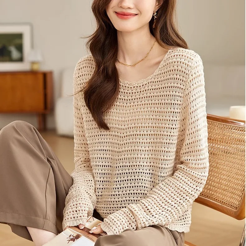 Women's Loose Knitted Ice Silk Hollow Out T-irt Summer New Sle Lightweight Long Sve Base Irt Lazy Sle Sunade Cover Up CQ379
Women's Loose Knitted Ice Silk Hollow Out T-irt Summer New Sle Lightweight Long Sve Base Irt Lazy Sle Sunade Cover Up CQ379
