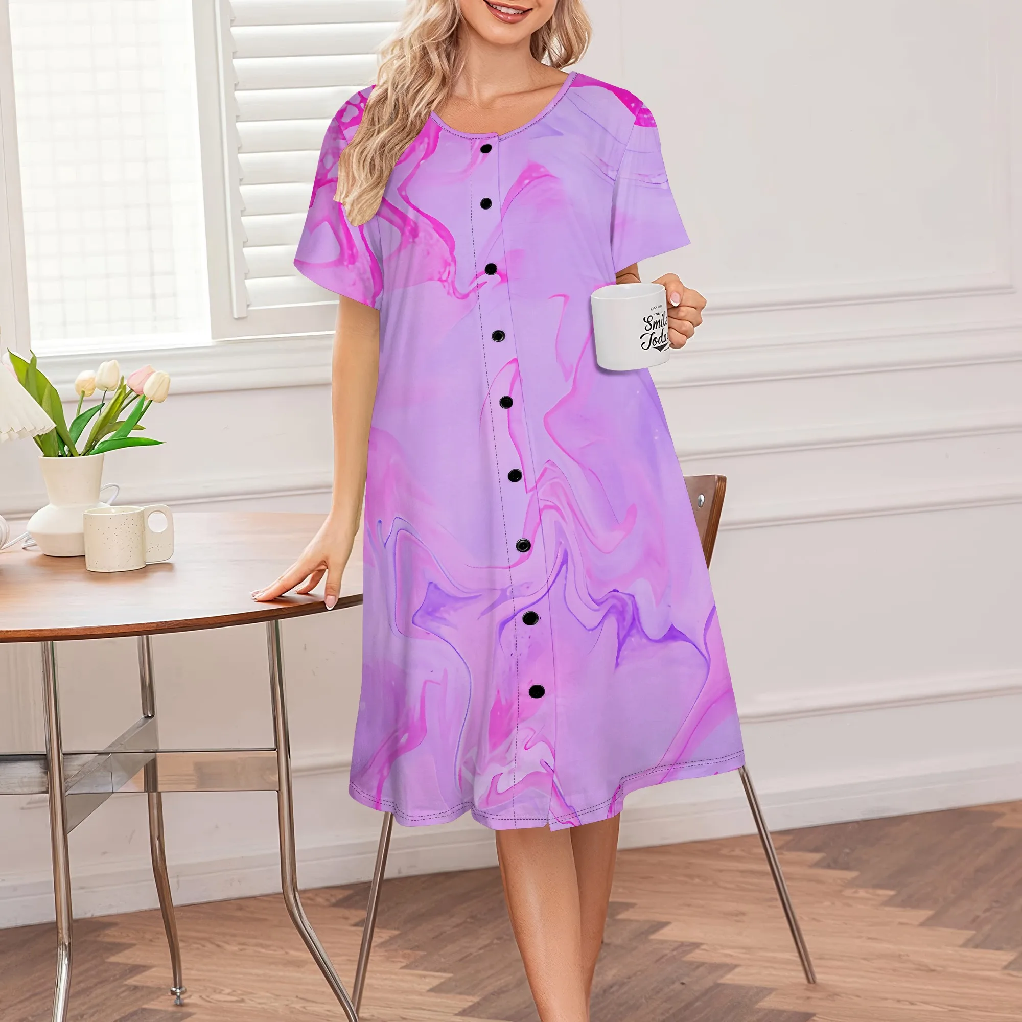 Summer Dress Women's Boho Style Round Neck Short Sleeve with Buttons Ideal for Casual Outings
Summer Dress Women's Boho Style Round Neck Short Sleeve with Buttons Ideal for Casual Outings