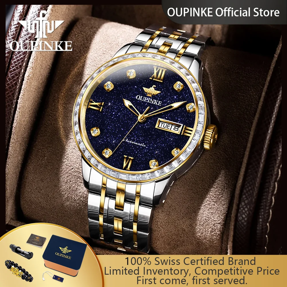 OUPINKE Оригинальные автоматические мужские часы класса люкс с бриллиантовым безелем, механические мужские часы с эффектом звездного неба, автоматическая дата, день недели, деловые наручные часы
OUPINKE Оригинальные автоматические мужские часы класса люкс с бриллиантовым безелем, механические мужские часы с эффектом звездного неба, автоматическая дата, день недели, деловые наручные часы