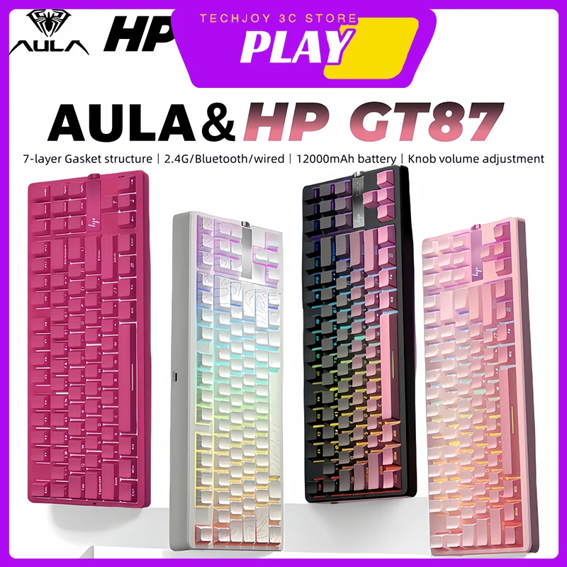 New AULA&HP GT87 Wireless Mechanical Keyboard 2.4G Bluetooth Custom Gaming Keyboard Gasket Structure 12000mAh Hot Swap Laptop/PC
New AULA&HP GT87 Wireless Mechanical Keyboard 2.4G Bluetooth Custom Gaming Keyboard Gasket Structure 12000mAh Hot Swap Laptop/PC