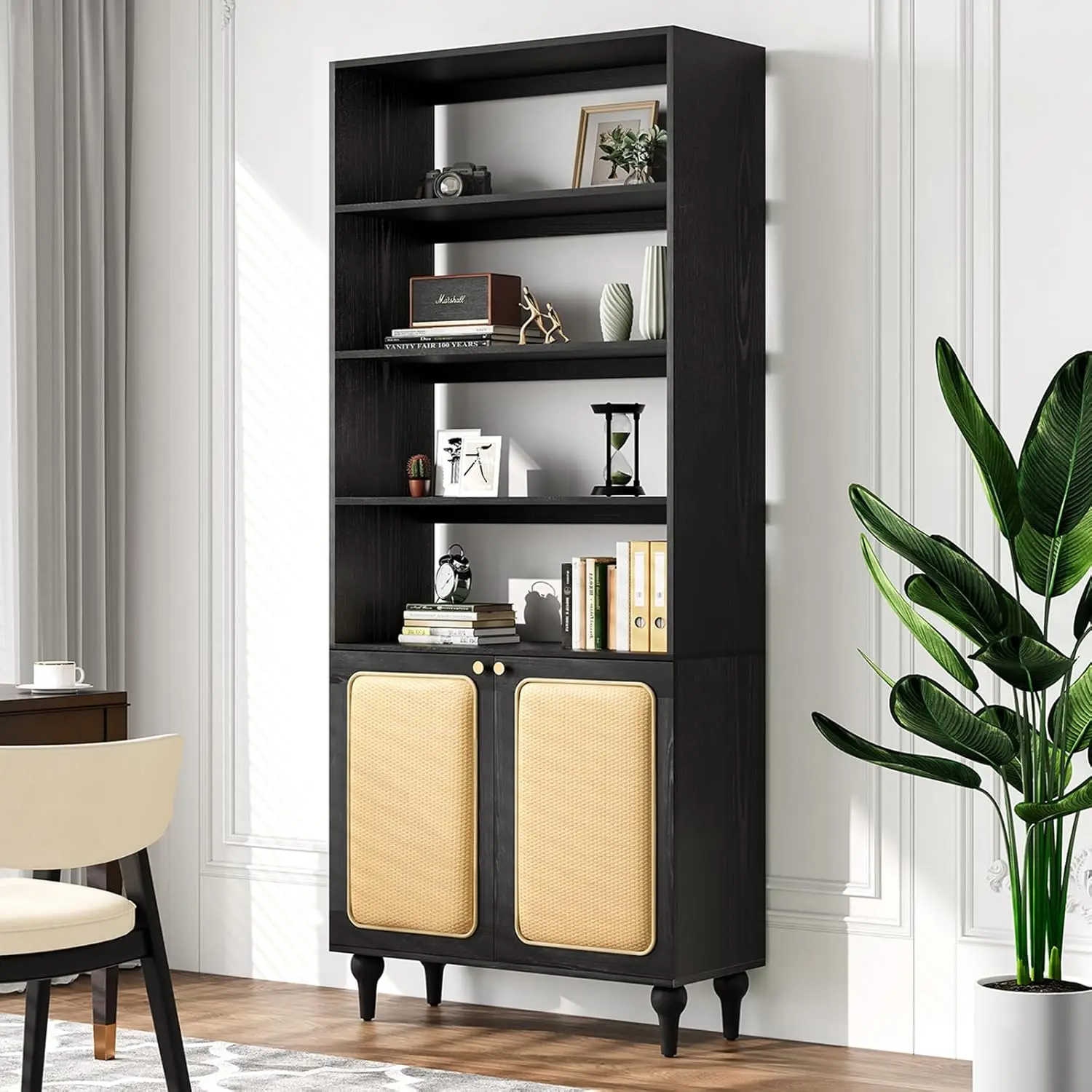 Bookcase with Doors, Rattan Boho Bookshelf with 4 Open Shelves, Tall Wood Bookcase Shelf with Storage for Living Room, Bedroom,
Bookcase with Doors, Rattan Boho Bookshelf with 4 Open Shelves, Tall Wood Bookcase Shelf with Storage for Living Room, Bedroom,