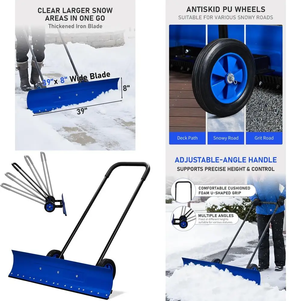 39 Wheeled Snow Plow with Angled Blade for Driveway and Sidewalk Clearing - Blue & Black
39 Wheeled Snow Plow with Angled Blade for Driveway and Sidewalk Clearing - Blue & Black