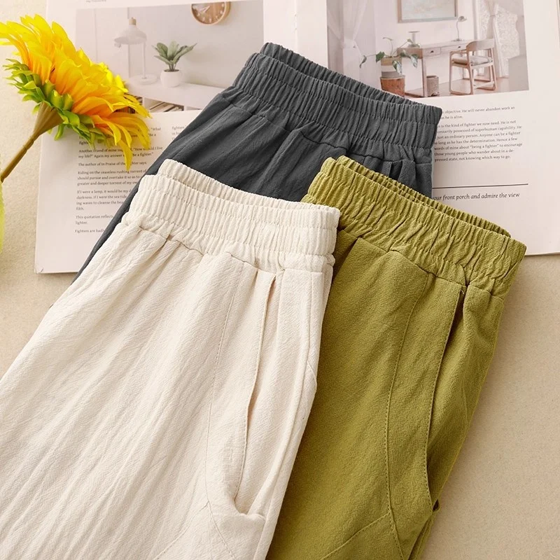 Spring And Autumn Cotton Hemp Splicing Line Loose Wide Leg Lantern Pants Artistic Casual Trousers For Women Solid Color w596
Spring And Autumn Cotton Hemp Splicing Line Loose Wide Leg Lantern Pants Artistic Casual Trousers For Women Solid Color w596