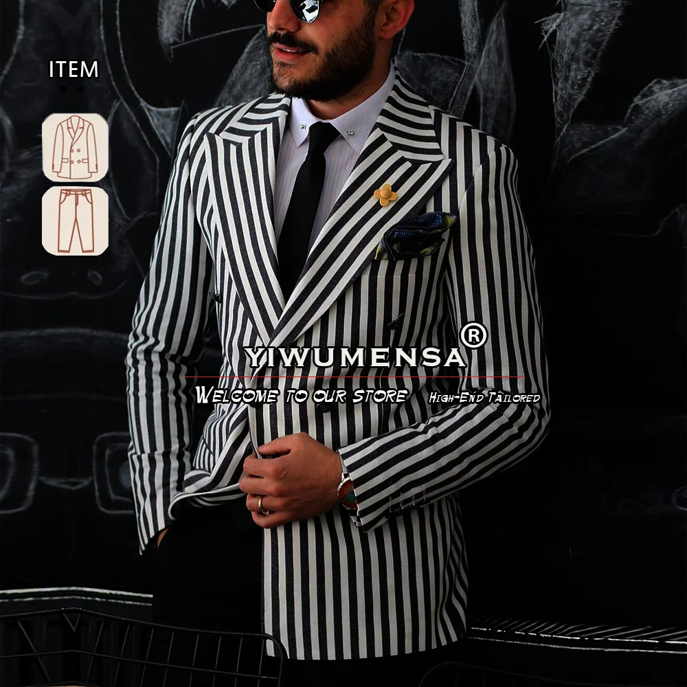 Black White Striped Men's Suit Coat+Pants 2 Pieces Male Fashion Double Breasted Blazer Set Formal Banquet Prom Party Dress 2024
Black White Striped Men's Suit Coat+Pants 2 Pieces Male Fashion Double Breasted Blazer Set Formal Banquet Prom Party Dress 2024