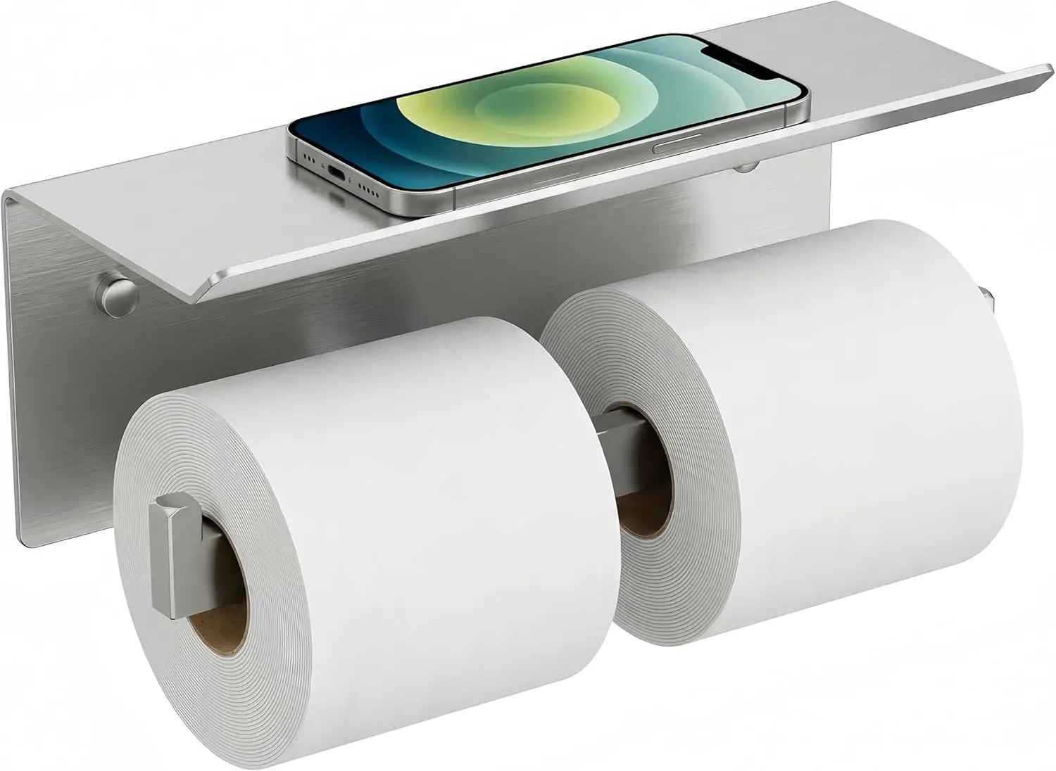 Double Toilet Paper Holder with Shelf, 304 Stainless Steel, Wall Mount, Brushed Nickel
Double Toilet Paper Holder with Shelf, 304 Stainless Steel, Wall Mount, Brushed Nickel
