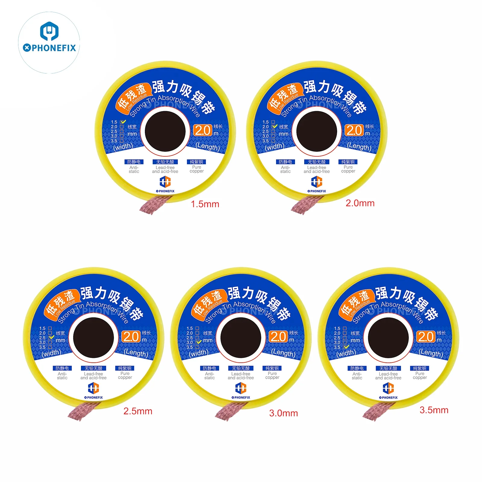 PHONEFIX 1.5-3.5mm Desoldering Braid Tape Copper Welding Point Solder Remover Wire Soldering Wick Tin Lead Cord For Soldering
PHONEFIX 1.5-3.5mm Desoldering Braid Tape Copper Welding Point Solder Remover Wire Soldering Wick Tin Lead Cord For Soldering