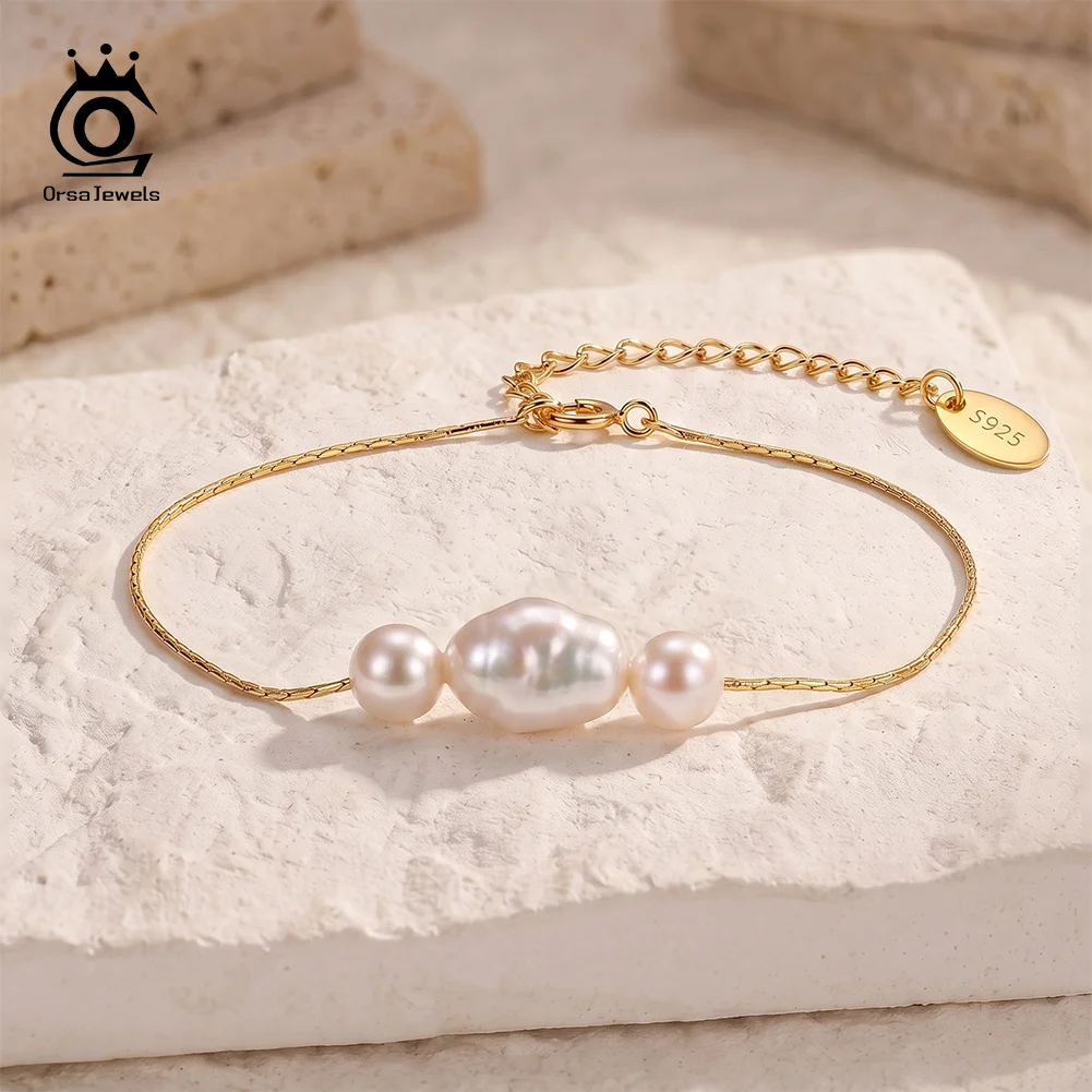 ORSA JEWELS Gold Plated 925 Silver Thin Chain Baroque Pearl Bracelet Adjustable Three Pearls Bracelet Gift for Women GPB71
ORSA JEWELS Gold Plated 925 Silver Thin Chain Baroque Pearl Bracelet Adjustable Three Pearls Bracelet Gift for Women GPB71
