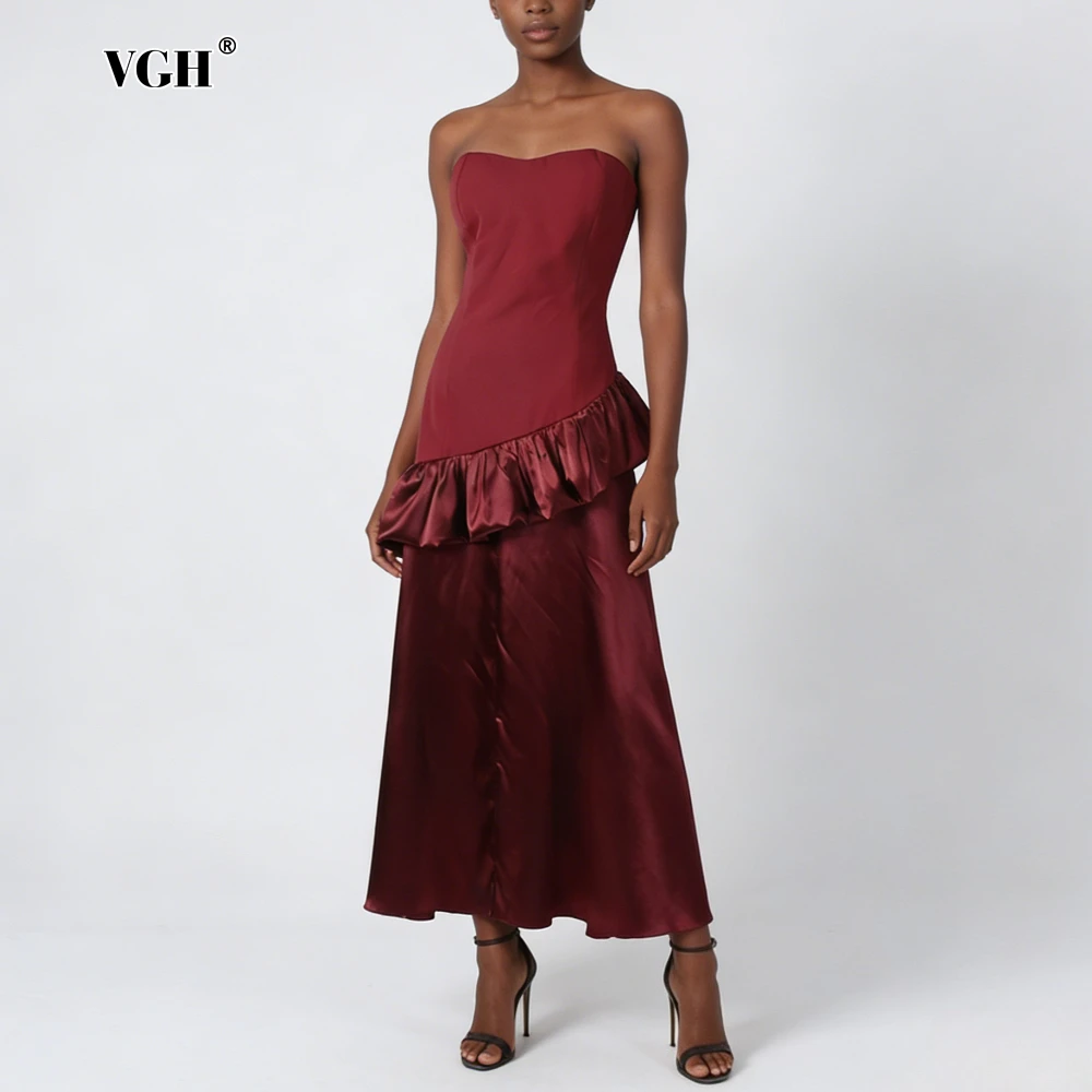 VGH Red Loose Spliced Folds Chic Dresses for Women Strapless Sleeveless Luxury Temperament Dress Female Summer Fashion Style New
VGH Red Loose Spliced Folds Chic Dresses for Women Strapless Sleeveless Luxury Temperament Dress Female Summer Fashion Style New