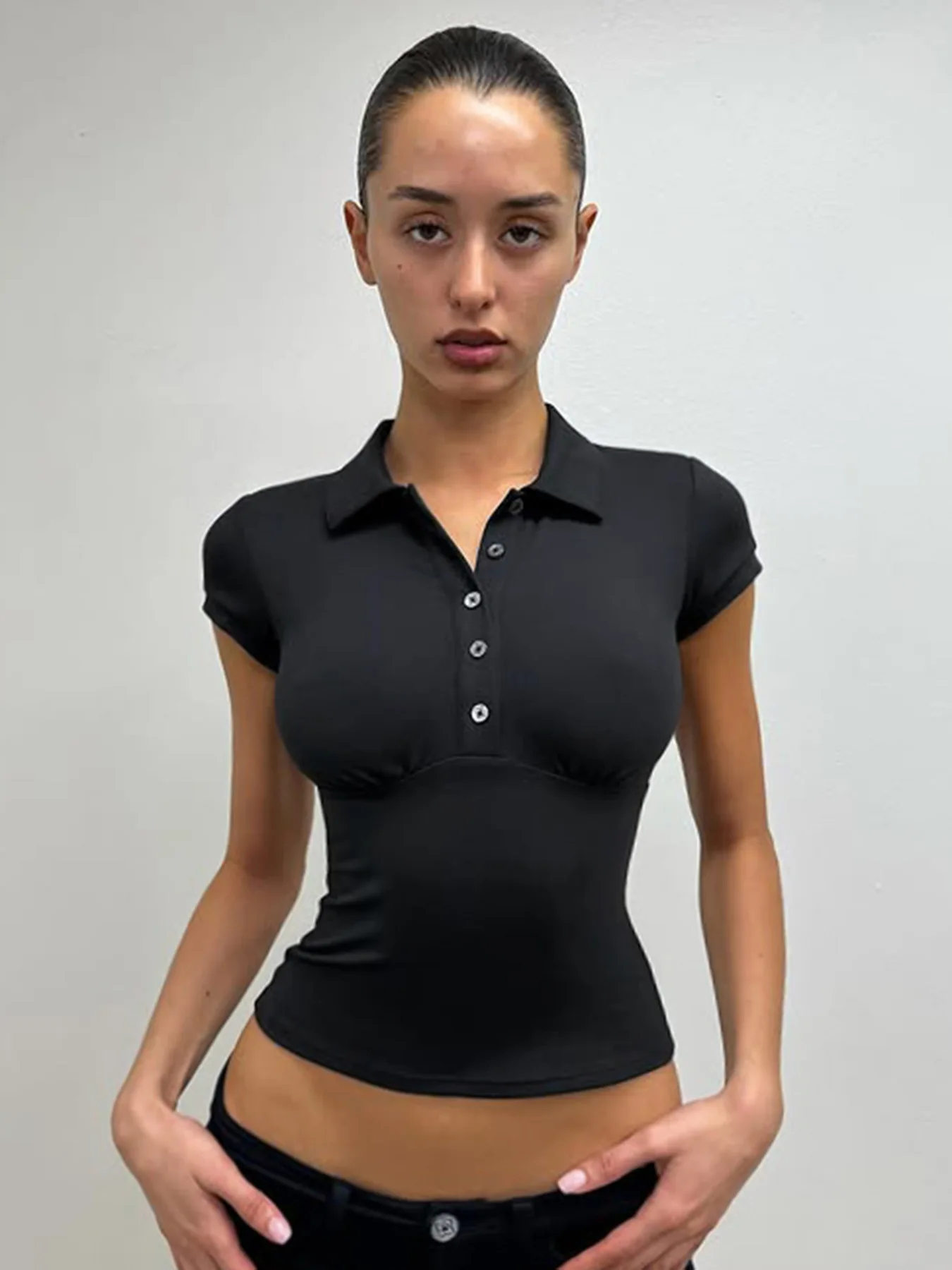 Tank Black Polo Collar T-Shirt Slim Sexy Short-Sleeved Summer New Women's Short Top Hot-selling Women's Clothing
Tank Black Polo Collar T-Shirt Slim Sexy Short-Sleeved Summer New Women's Short Top Hot-selling Women's Clothing