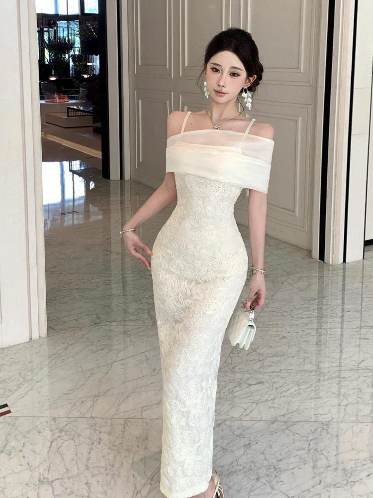 Fashionable Lace Off-Shoulder Slit Dress Sexy Strapless Gown High Waist Slim Fit Mid-Length Color for Party And Banquet
Fashionable Lace Off-Shoulder Slit Dress Sexy Strapless Gown High Waist Slim Fit Mid-Length Color for Party And Banquet